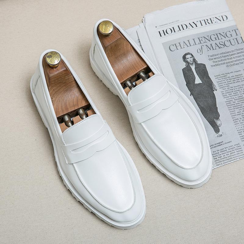 

2025 spring and autumn men s soft leather loafers British style casual men s leather shoes driving leather shoes 38 белый