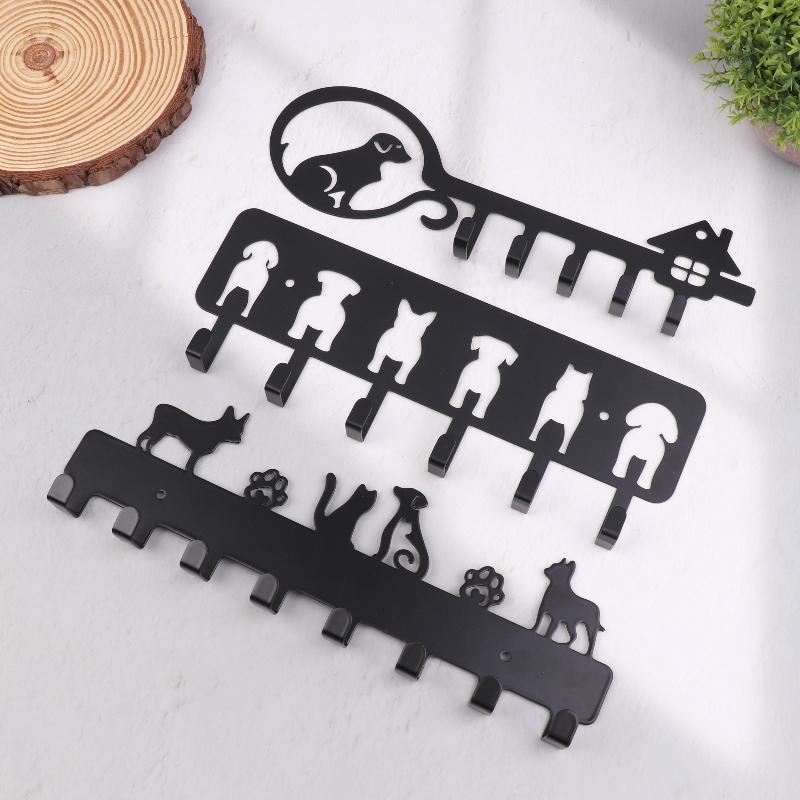 5/6/8- Hook Dog Wall Key Holder - Decorative Pet Organizer For Leashes, Keys - Rustic Entryway Storage For Home/Office