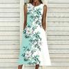 Ladies Oversized Sleeveless Crew Neck Dress Tropical Floral Printed Relaxed Midi Dress