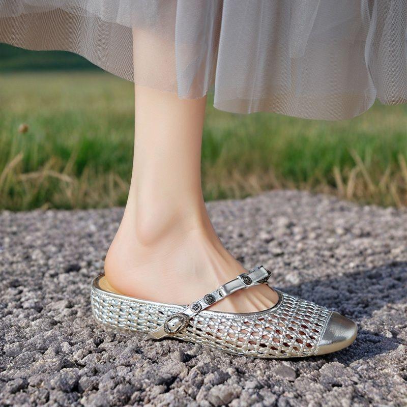 Fashion 2025 Fashion Weave Summer Women Sandals Shoes Flats Heels Microfiber Slippers Mary Jane Party Shoes Dress Size 35-40