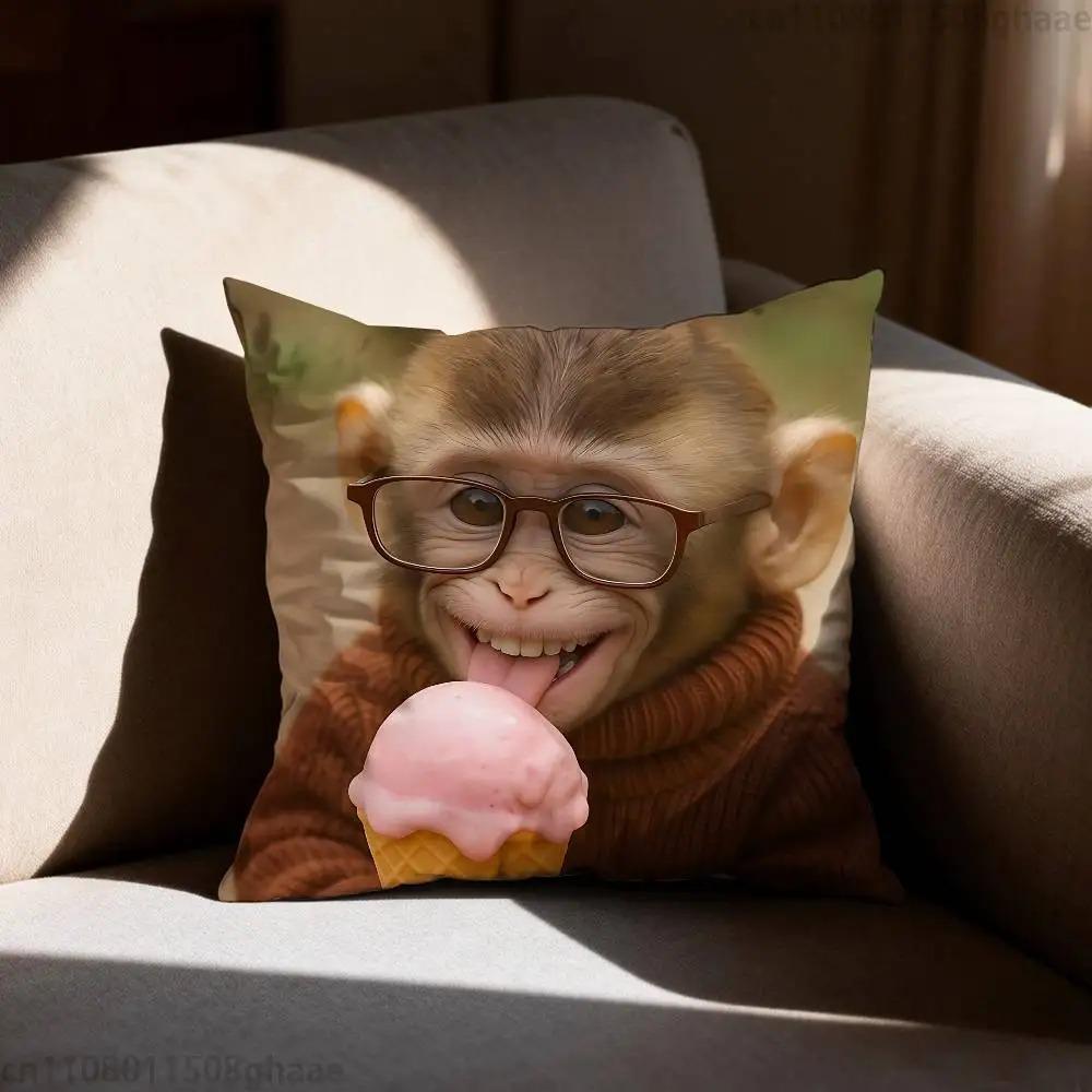 Funny Meme Monkey Cushion Cover Cute Monkey Emoji Throw Pillow Case For Living Room Sofa Prank Gift Home Decor Pillowcase 40X40
