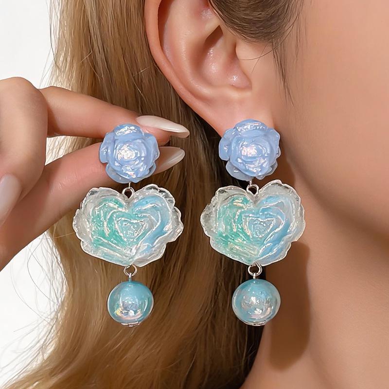 Silver Needle Marbled Resin Flower Earrings - Resort Style, Cross-Border, Exaggerated, High-End Niche Earrings for Women