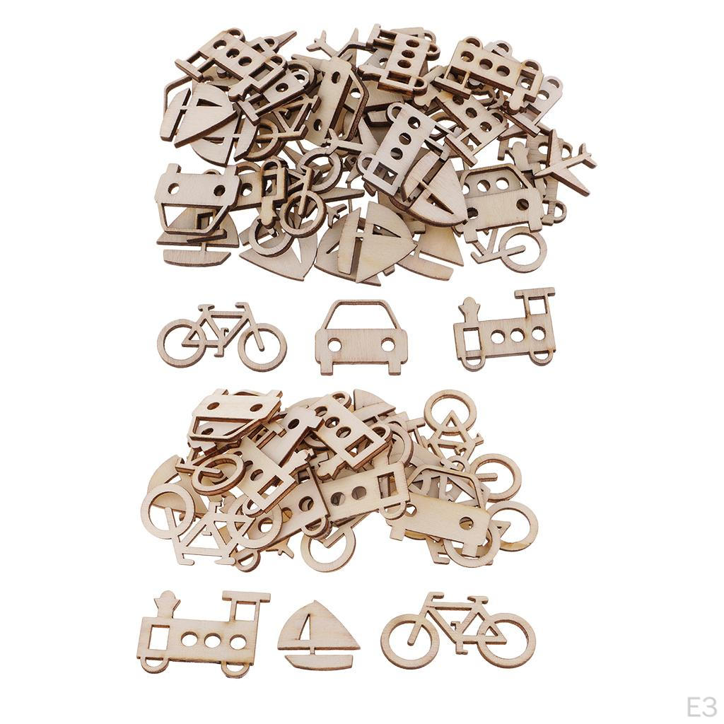 50 Pieces Blank Wood Bike Ship Car Train Plane Wooden Shapes Plaque Embellishment Tags for Kids