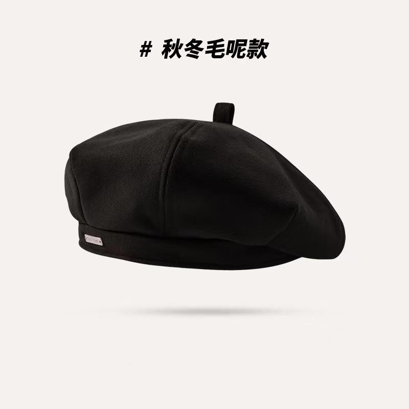 Woolen beret children autumn and winter new French beret versatile Internet celebrities show face small metal label painter hat