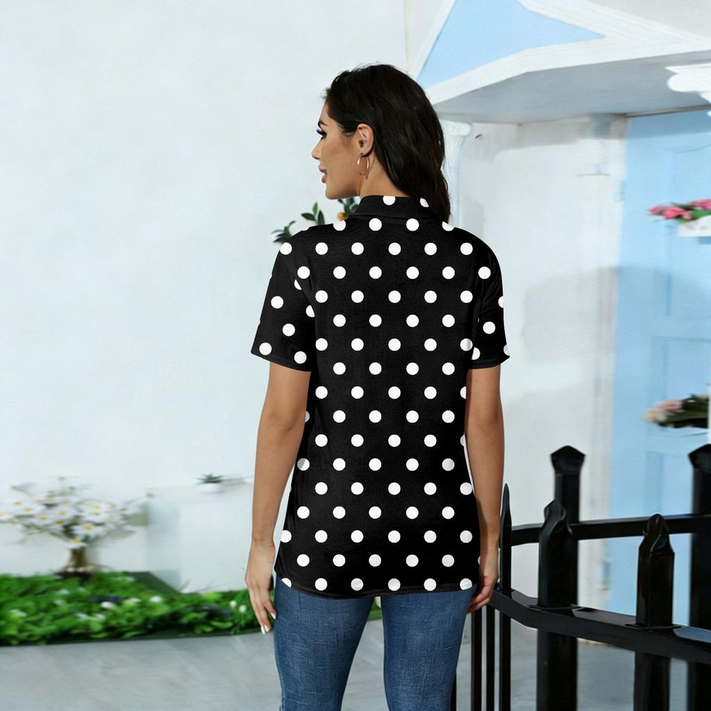 Damen Kurzarm Rundhals Gepunktetes Lässiges Lockeres T-Shirt Weiches Leichtes Bequemes Oberteil