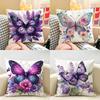 Aquarell Schmetterling und Blume Kissenbezug Natürliches Leinen Bio-Stoff Beidseitiger Druck Atmungsaktiv Für Heimdekoration