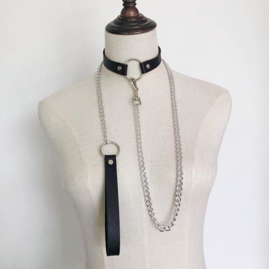 Yousheng Ženy Umělý kožený límec Vodítko Řetízek Dekor Nastavitelný erotický milenec náhrdelník Cosplay Nightclub Party Choker Individuální šperky na krk