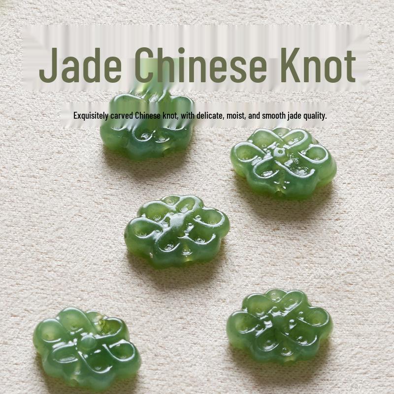 Natural Hetian Jade Green Knot Beads for DIY Jewelry & Bracelets