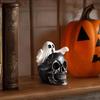 Mini Skull Head with Ghost Figurine Spooky Skeleton Head Ghost Halloween Decor for Gothic Porch Indoor Office Desk Tabletop Mantel Decoration