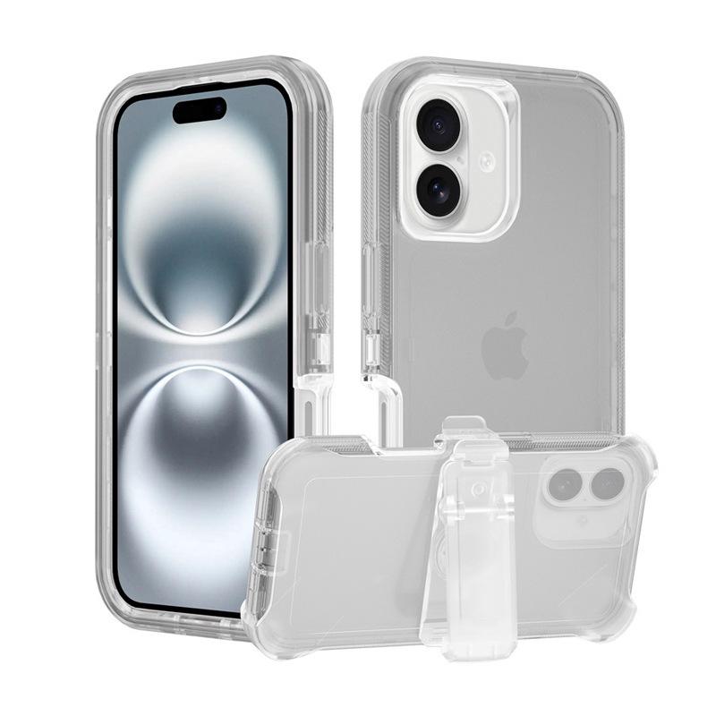 IP16 Transparent Phone Case for Apple iPhone 16 - Three-in-One Protective Cover