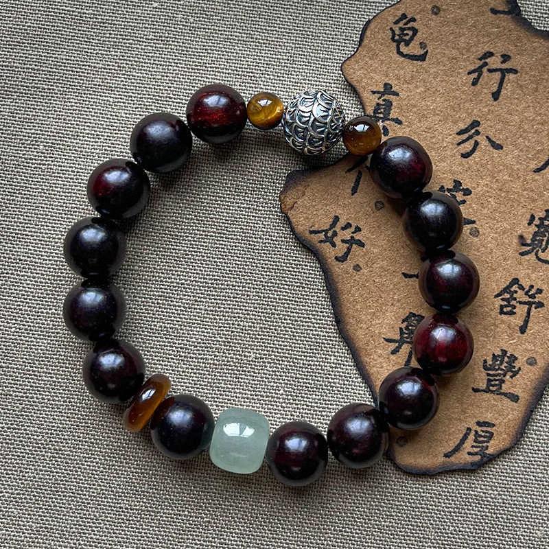 Handmade 10mm Red Sandalwood Dragon Scale Bead Bracelet, Auspicious Cloud Design, Retro New Chinese Ethnic Unisex Jewelry, Travel Souvenir