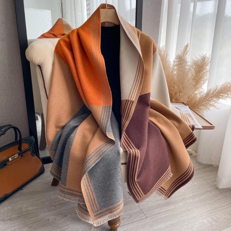 New Fashion Luxury Color Blocking Scarf Women Soft Warm Wraps Ladies Blanket Foulard Winter Fall Imitation Cashmere Shawl Female