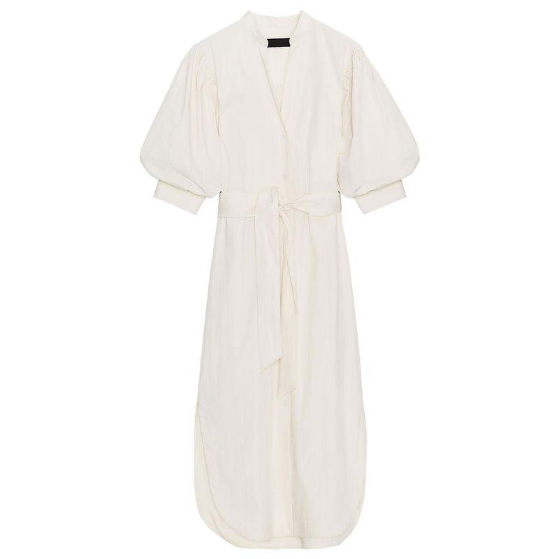 Zaprha 2025 Autumn New With Belt Puff Sleeve Round V-neck Shirt Midi Dress 8193325