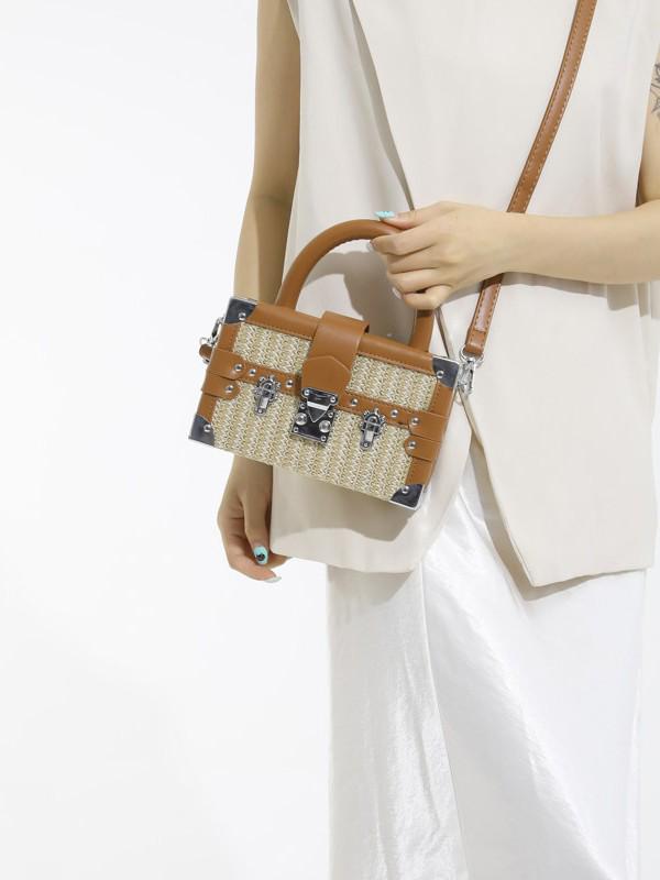 2025 Fashion Rivet Woven Straw Handbag - Versatile Trendy Shoulder & Crossbody Beach Bag
