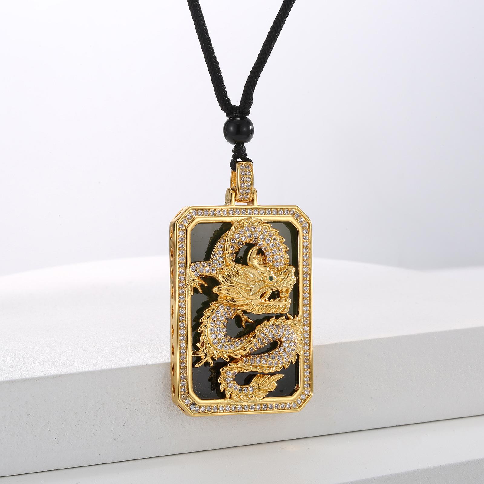

Ancient Method Retro Jade Dragon Gold Pendant Necklace - Men s Chinese Style