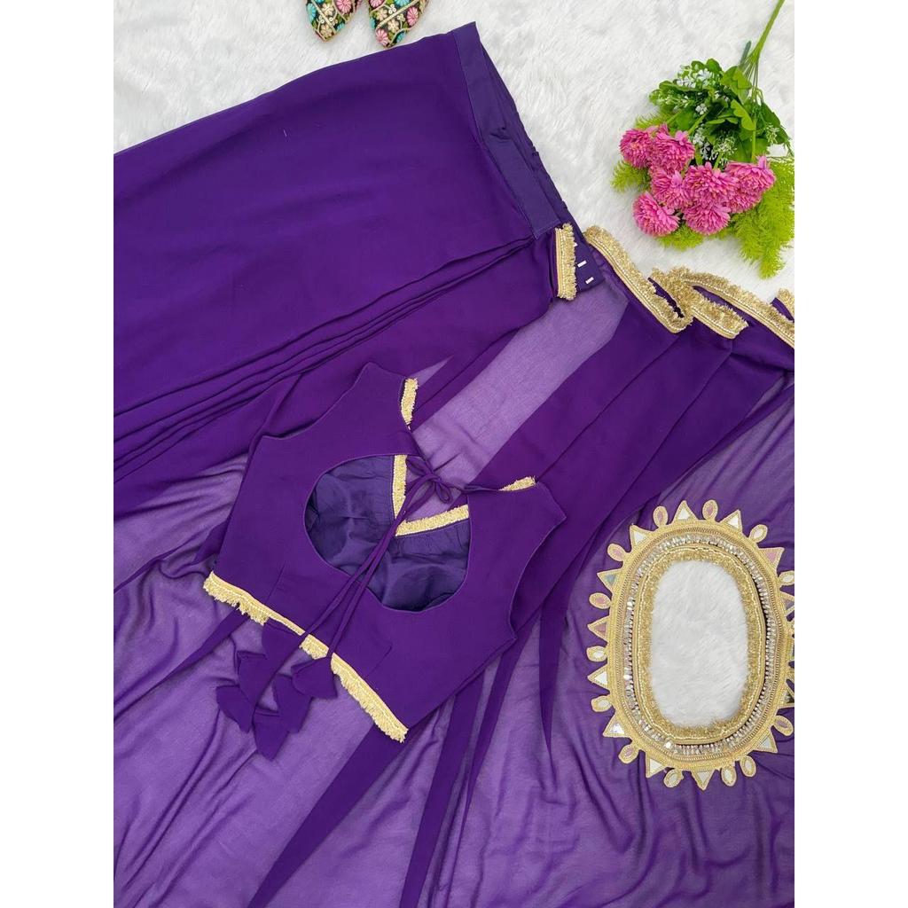 Ready to wear georgette mirror lace saree