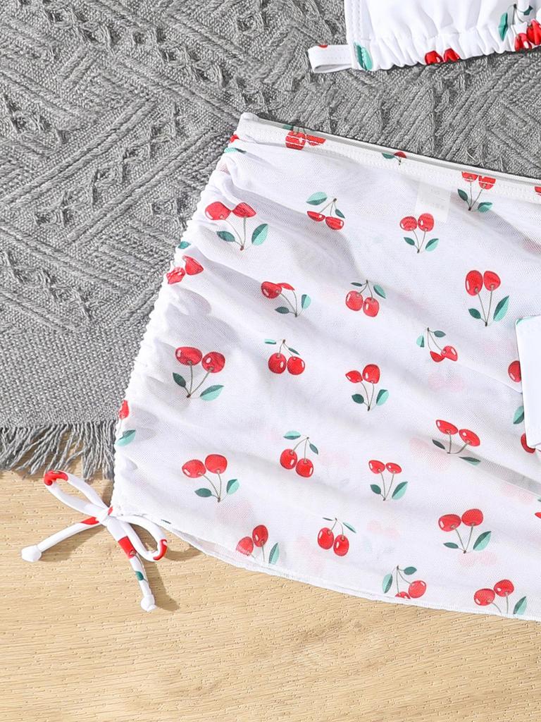 2025 Cute Girls' Three-Piece Bikini Swimsuit with Chest Pads for Middle and Older Children