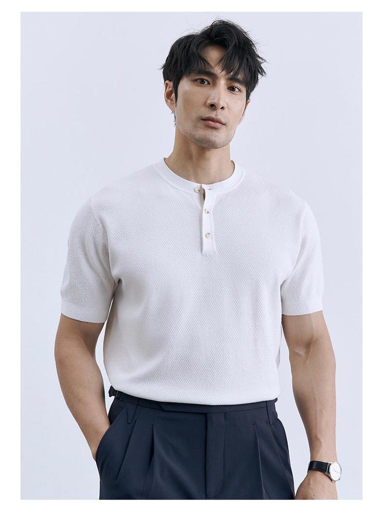 2024 Men's Striped Polo: Short-Sleeve, Versatile Round Neck Knit Shirt