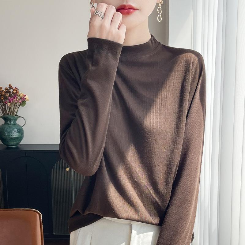 Nuovo Top Base Layer alla Moda Maglia Base T-shirt Collo Alto Maglione Lavorato a Maglia Leggero Stile Primavera/Autunno da Donna