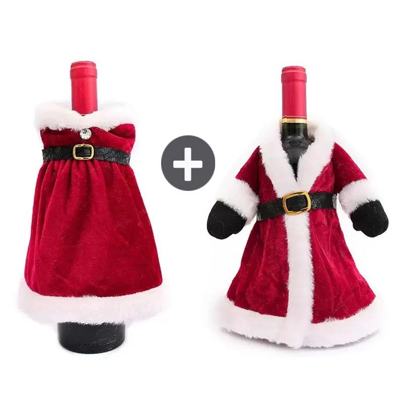Creative Cute Christmas Wine Bottle Golden Velvet Dress Wine Bottle Covers Sleeve Santa Snowman Xmas Party Dinner Table Decor