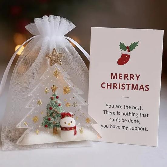 Christmas Gift Bag Organza Bag with Golden Star Xmas Tree Decor Small Mesh Drawstring White Sheer Wedding Party Favor Bag