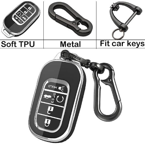 For Honda Key Fob Cover,Case With Keychain,Soft TPU Protection Key Shell/Skin,5 Buttons Fit   Accord Civic HR-V CR-V Pilot Remote Key(Black)