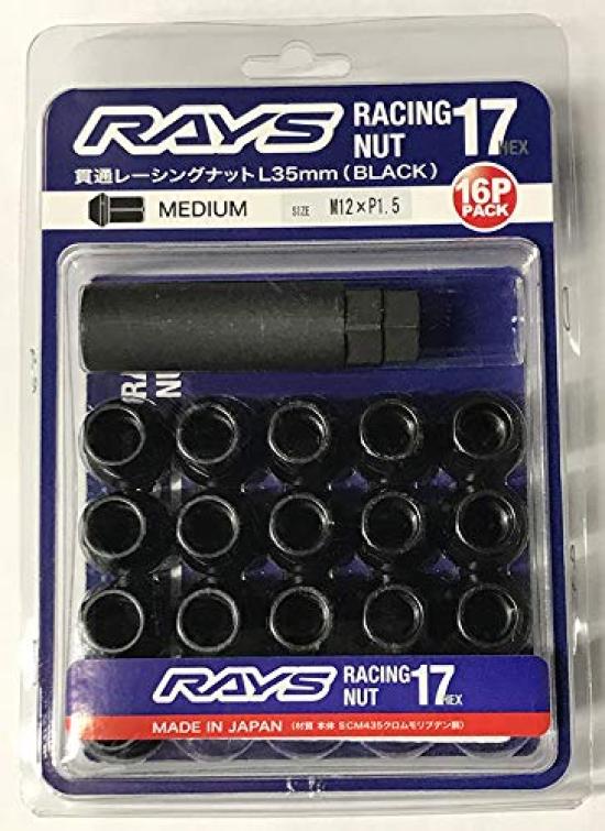 

RAYS Racing M12 x Pack of 74130000230BK Nuts, 17HEX, P1.5, Black, 35mm, 16, чёрный