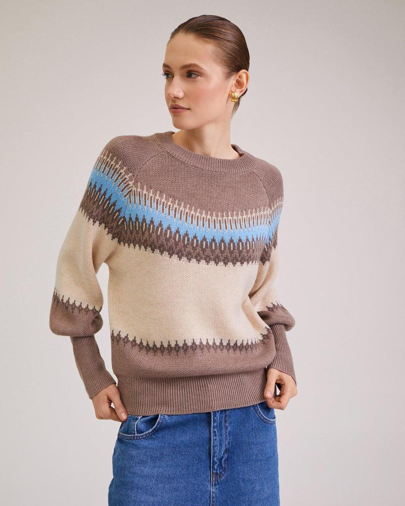 European & American Retro Patchwork Knit Sweater - Autumn/Winter, Round Neck, Long Sleeve
