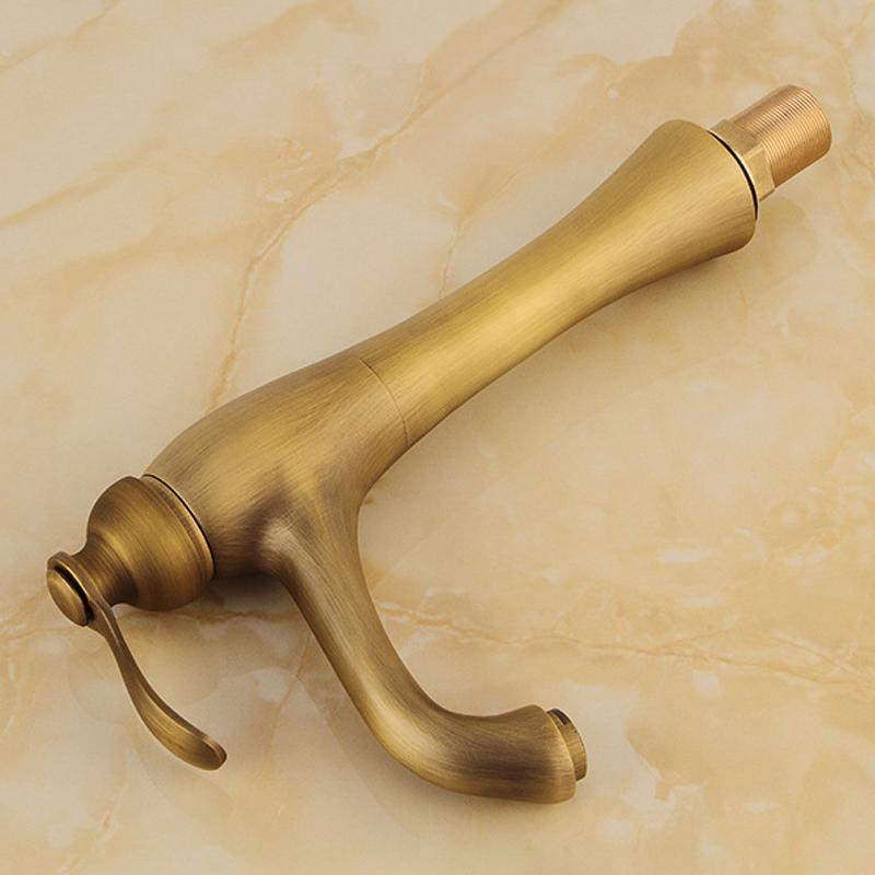 Antique Brass Single Hole Bathroom Sink Faucet, Hot Cold Water Mixer, Copper Material Basin Tap, Vintage Style