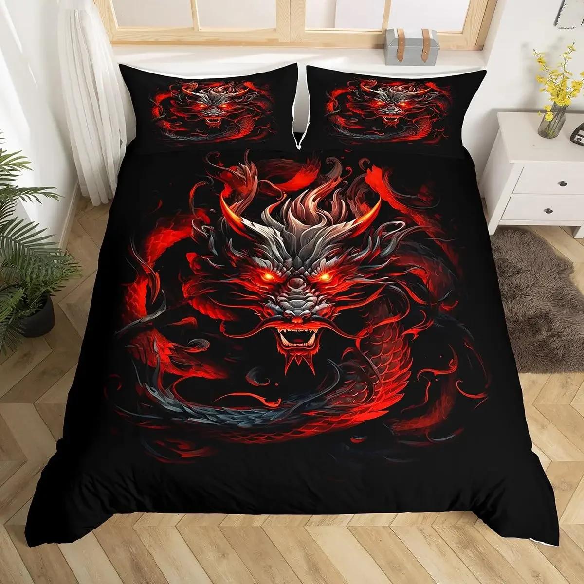 

Magic Flying Dragon Duvet Cover Set Bright Colorful Fly Dragon Wildlife Kids Comforter Cover Outer Space Galaxy Men Bedding Set EU Twin(135x200cm)