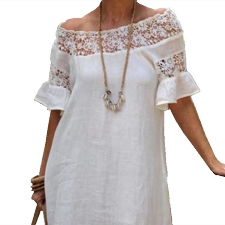 European & American Summer Tassel Hollow-Out Dress - Women's Loose Fit with Five-Point Sleeves