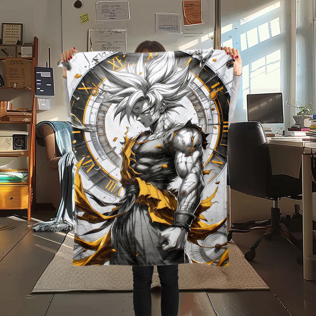1 Stück Son Goku Druck Flanelldecke, Hohe Qualität für alle Jahreszeiten, Heimdekoration, Wärme und Komfort, Perfekt für Weihnachtsgeschenke