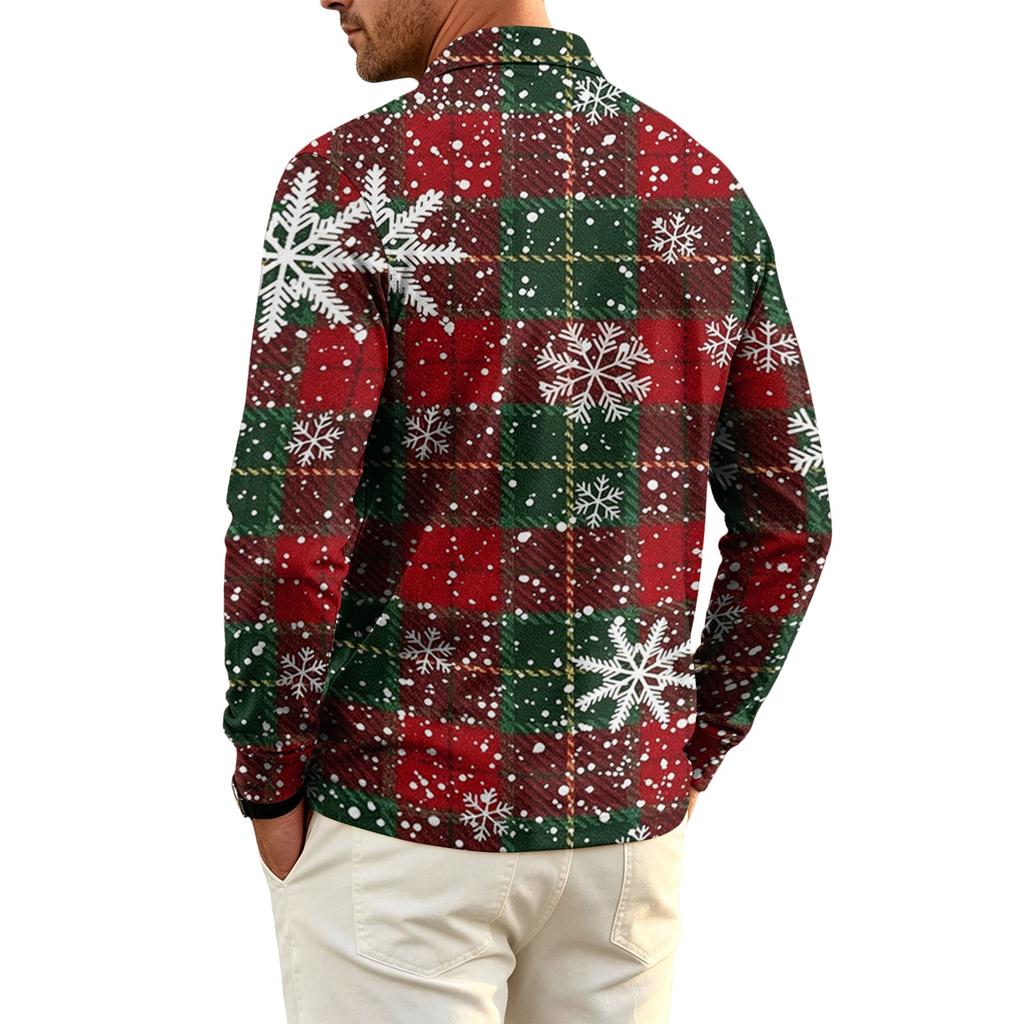 Men's Golf Shirt Long Sleeve Casual Christmas Print Quick-Dry Mesh Top