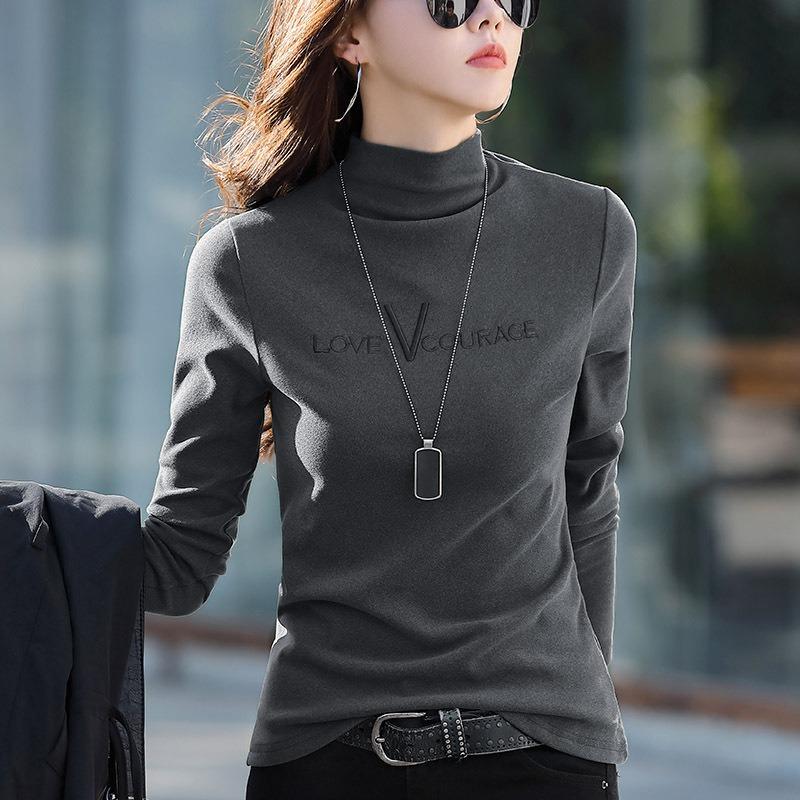 Women's 3XL Top Black German Velvet Turtleneck Plus Velvet Bottoming Shirt Autumn and Winter Versatile Thickened Long-sleeved T-shirt