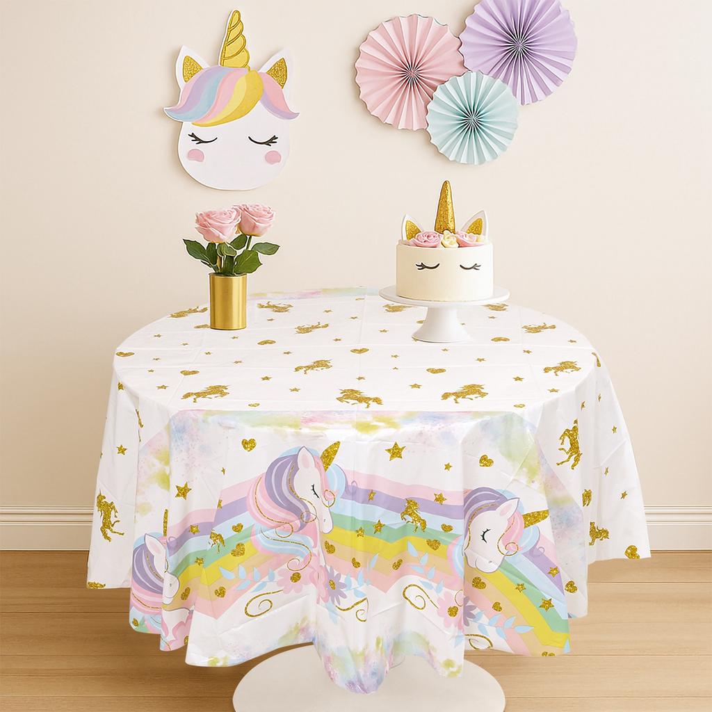 Rainbow Unicorn Round Tablecloth Unicorn Birthday Party Decoration Kids Girl Favors Gift Round Table Cover Baby Shower Supplies