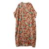 DIMANAF 2025 Sommer Damen Druck Übergröße Langes Leinenkleid Kurzarm Vintage Casual V-Ausschnitt Basic Lockeres Kleid