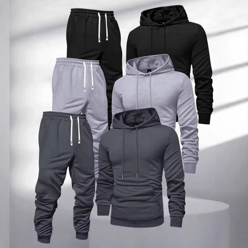 Mens Hooded Sweatshirt Tracksuit 3 Piece Set Casual Sporty Slim Fit Solid Color