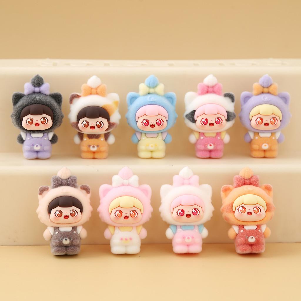 9pcs Creative Cat Head Overalls Girl Model Doll Ornament Set For Collectors