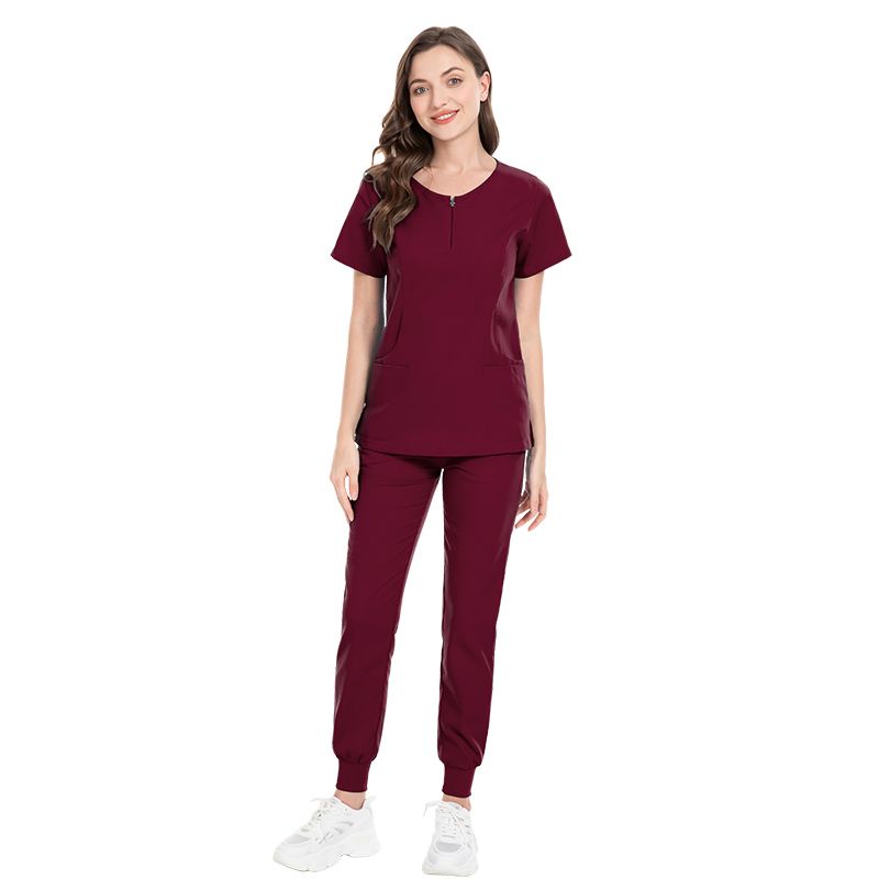 

Hand Washing Suit Women s Short Sleeve Operating Gown Elastic Quick-Drying Dental Stomatologist Overalls Men 42028 wine red L(One size too big)