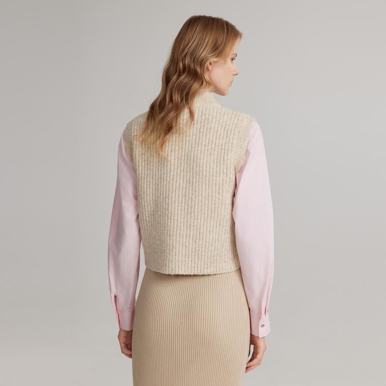 ELLE French Design Sleeveless Soft Round Neck Pullover Knit Vest Women tops Beige L7WZT113