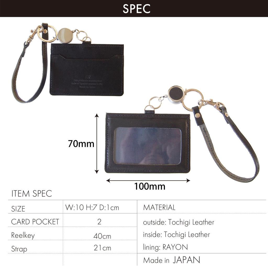 Tochigi Leather Genuine Leather ID Case with Reel and Strap Fits Business Employee ID and Made in Available in 7 A Great Set. Cards, Cards, Passes.