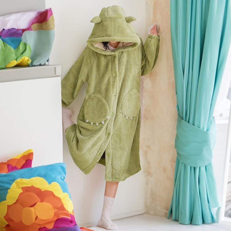 Women's Coral Velvet Nightgowns Winter Long Robes Thicken Plush Pajama Kimono Flannel Sleepwear Warm Pijama Pants Home Clothing