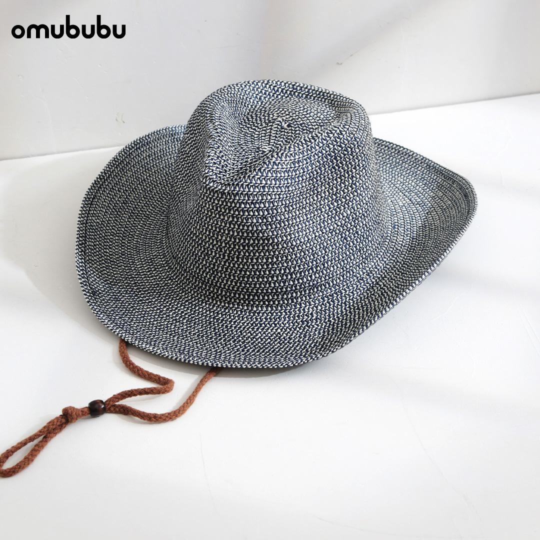 

Hot selling white straw hat Panama topper western denim beach hat adjustable (55-57cm)