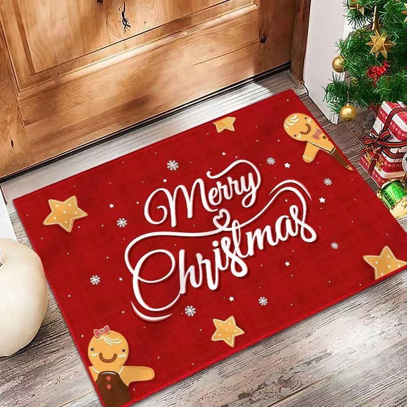 Christmas Themed Flannel Doormats Festive Santa Claus Poinsettia Prints Colorful Holiday Decor Soft Floor Mats for Home Entrance