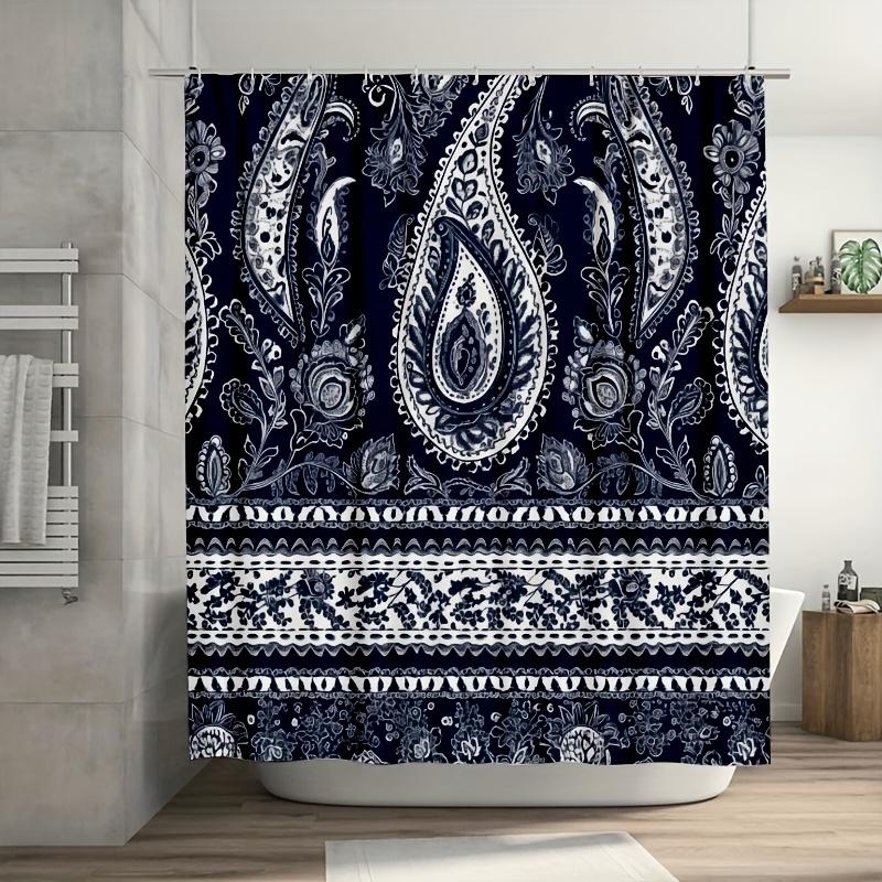 

Seamless Indian-Inspired Floral Paisley Border Shower Curtain, Durable Polyester, Easy Clean, For Bathroom/Bathtub/Window Decor W60H190(CM)-1 Pcs