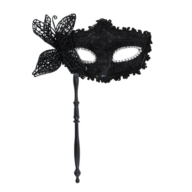 Halloween Party Mask Half Face Mask with Holding Stick Mardi Gras Mask for Women чёрный