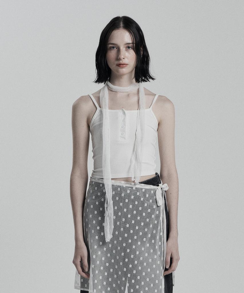Eonibeu Square-Neck Button Sleeveless White