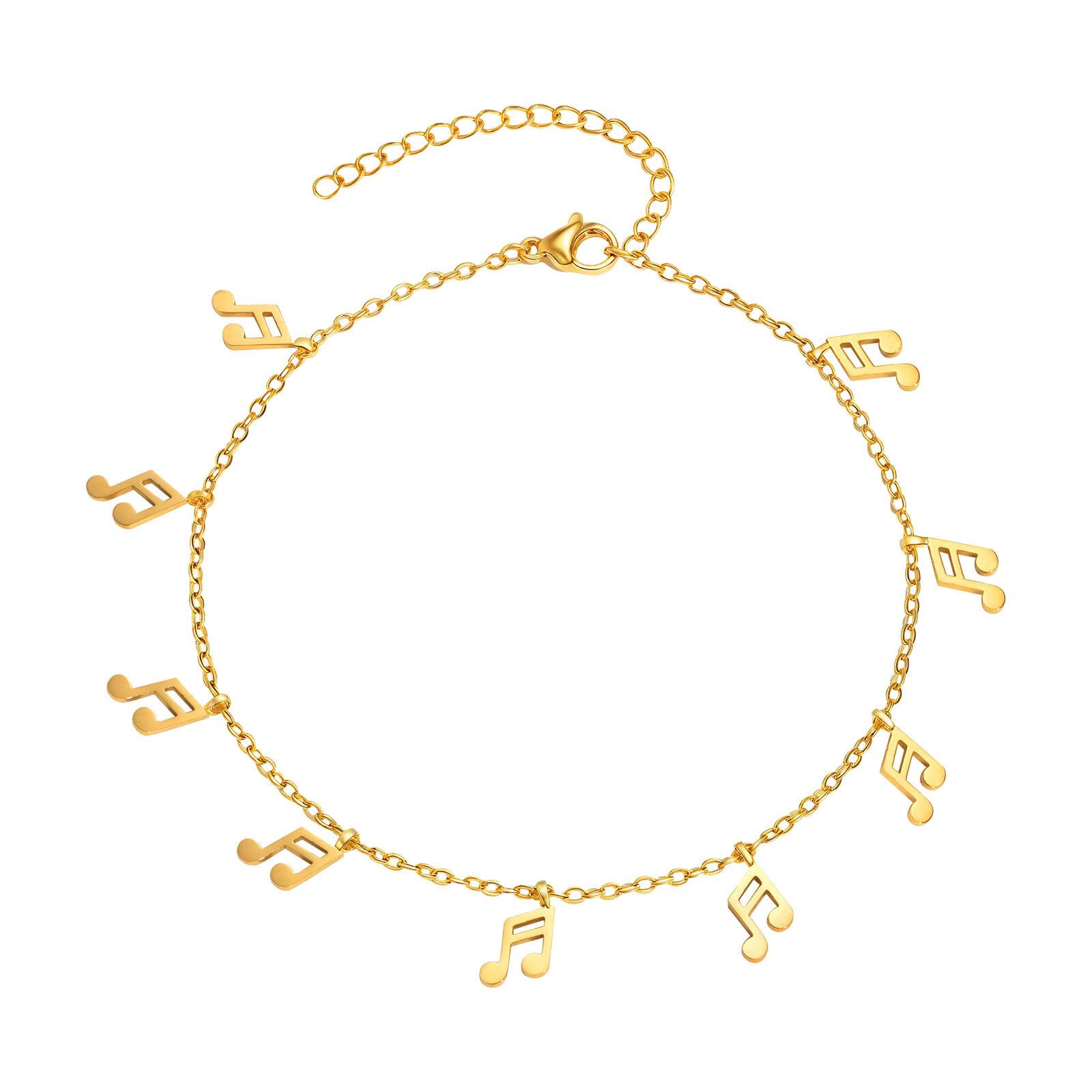 

18K Gold Plated Anklet Bracelets for Women, Musical Notes Teardrop Anklets, Adjustable Foot Chain Stainless Steel Beach Jewelry