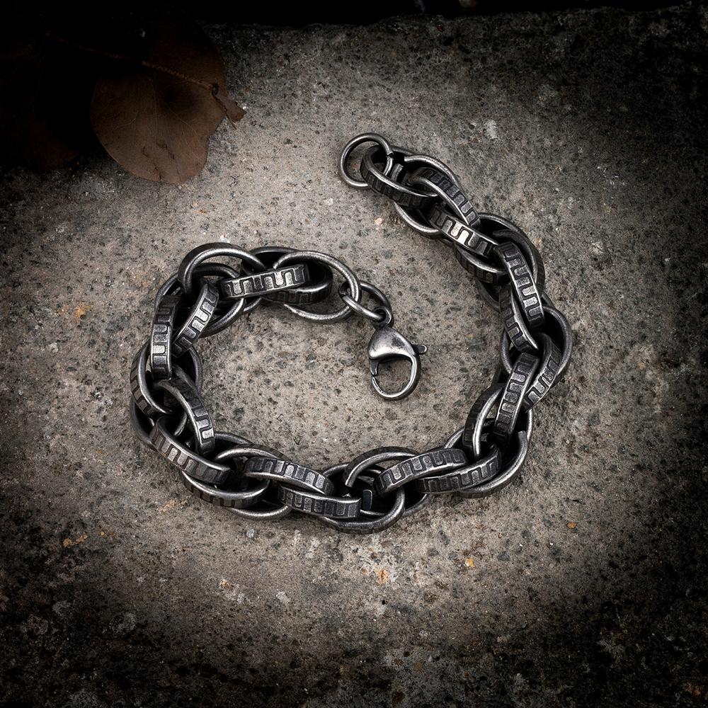 Gotischer Stil Herren Edelstahl Kreativ Retro Oxidiert Schwarz Gezackt Biker Kettenarmbänder Punk Rock Herrenschmuck