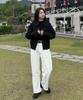 Jikeulib White Curved Cut-Line Wide Cotton Pants